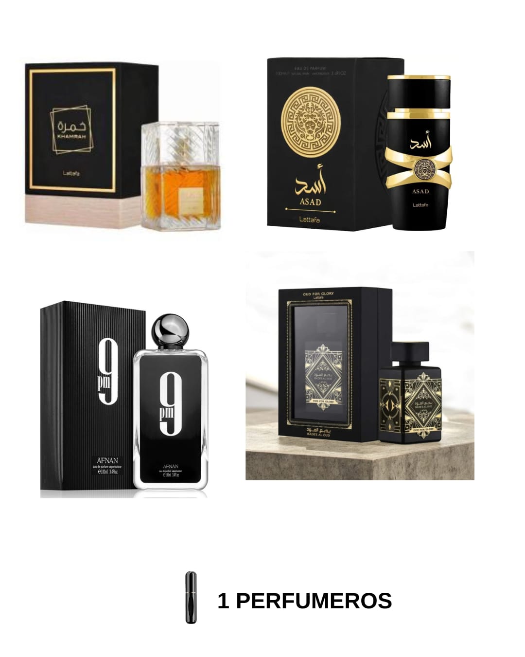 Perfumes Árabes Khamrah, Asad, 9PM y Oud for Glory